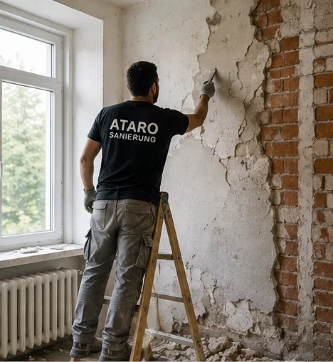 Sanierungsarbeiten in einem Innenraum in Berlin